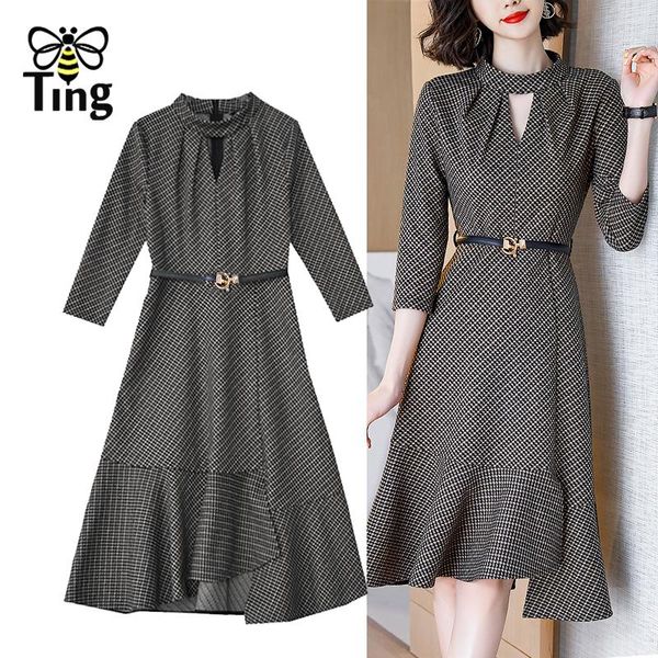 casual dresses tingfly women fashion clothes elegant plaid office work knee length dress with belt street chic vestidos plus size robes, Black;gray
casual dresses tingfly women fashion clothes elegant plaid office work knee length dress with belt street chic vestidos plus size robes, Black;gray