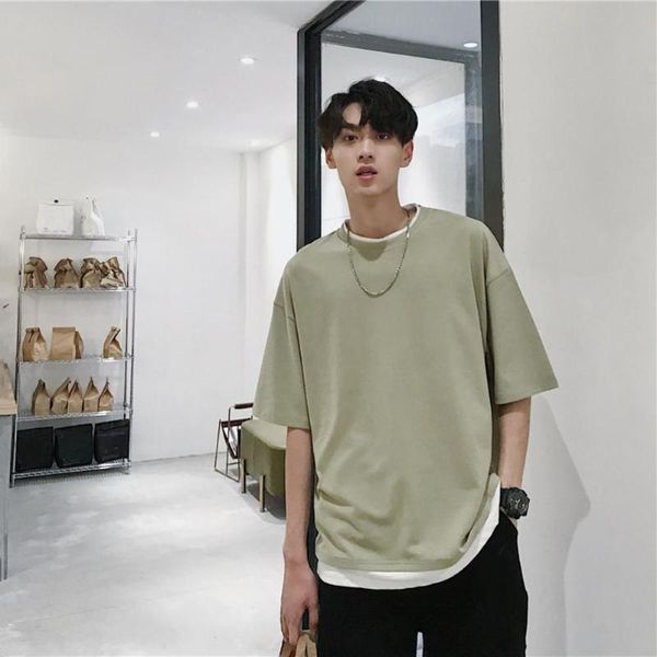 men's t-shirts solid color men short sleeve round neck loose patchwork blouse t-shirt tee blo, White;black
men's t-shirts solid color men short sleeve round neck loose patchwork blouse t-shirt tee blo, White;black