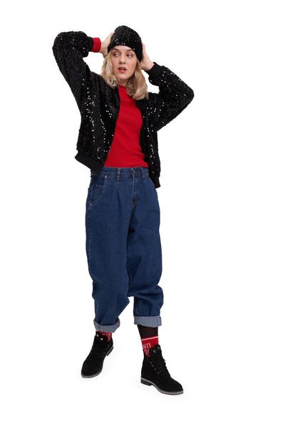 women's jackets sequined bomber, Black;brown