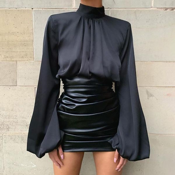 women's blouses & shirts fashion white black satin women loose short bottom shirt spring pleated lantern sleeve blusas mujer jrpv
women's blouses & shirts fashion white black satin women loose short bottom shirt spring pleated lantern sleeve blusas mujer jrpv