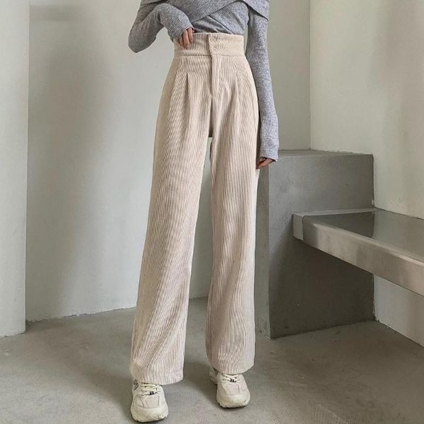 women's pants & capris 2021 spring winter women high waist double button loose female straight leg trousers casual corduroy drape moppi, Black;white
women's pants & capris 2021 spring winter women high waist double button loose female straight leg trousers casual corduroy drape moppi, Black;white