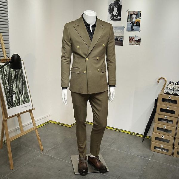 men's suits & blazers 18% wool mens set blazer + pant slim fashion style double breasted 2021 autumn winter khaki clothing business man, White;black
men's suits & blazers 18% wool mens set blazer + pant slim fashion style double breasted 2021 autumn winter khaki clothing business man, White;black
