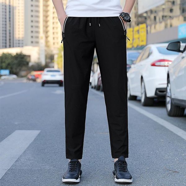 men's pants boys' ice silk air conditioning summer super thin casual slip loose large korean fast drying sports trousers, Black
men's pants boys' ice silk air conditioning summer super thin casual slip loose large korean fast drying sports trousers, Black