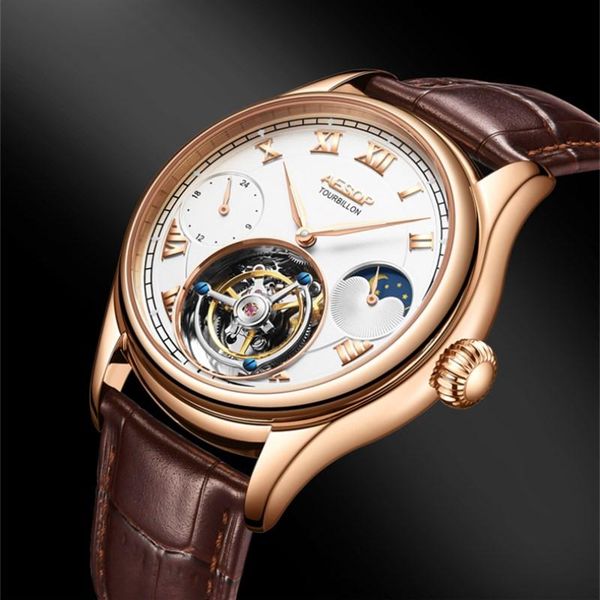 42mm multi-function men's tourbillon mechanical watch luminous hands sapphire clock high-end business men watches moon phase wristwatch, Slivery;brown
42mm multi-function men's tourbillon mechanical watch luminous hands sapphire clock high-end business men watches moon phase wristwatch, Slivery;brown