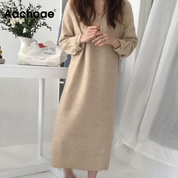 aachoae loose casual knitted sweater dress women autumn v neck solid long dress ladies long sleeve elegant dresses vestidos 210413, Black;gray
aachoae loose casual knitted sweater dress women autumn v neck solid long dress ladies long sleeve elegant dresses vestidos 210413, Black;gray