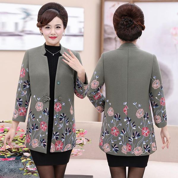women's wool & blends autumn winter woolen jacket embroidery coat long middle-aged mother's female, Black
women's wool & blends autumn winter woolen jacket embroidery coat long middle-aged mother's female, Black