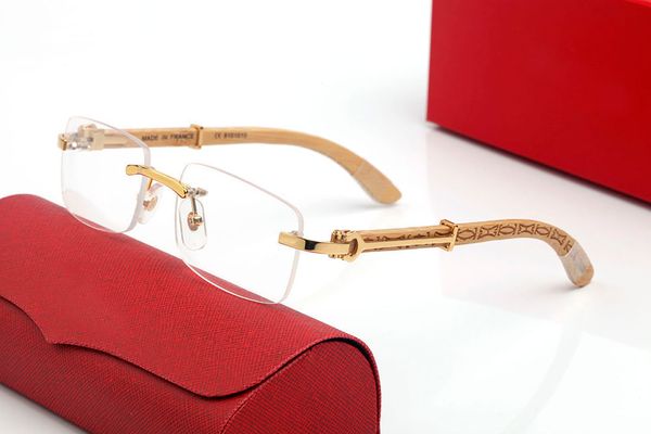 

Brand Sunglasses for Women Mens Rectangle Vintage Retro Square Rimless Designer Glasses Bamboo Wooden Polarized Sunglasses Buffalo Horn Eyeglasses With Box Case
