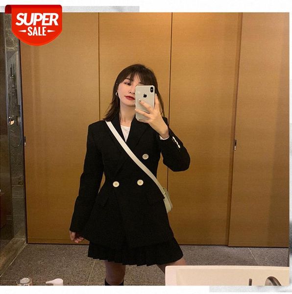 ~ korean style slim casual net red two-piece short skirt pleated western suit women #mm59, Black
~ korean style slim casual net red two-piece short skirt pleated western suit women #mm59, Black