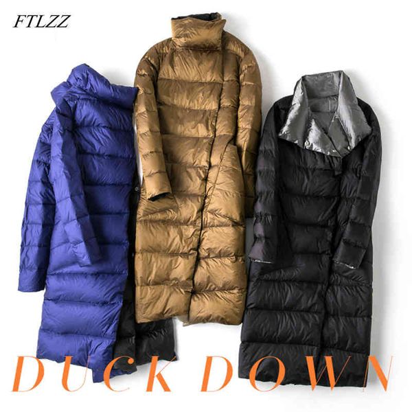 ultra light white long jacket women winter double sided slim down coat single breasted warm parkas snow outwear 210423, Black
ultra light white long jacket women winter double sided slim down coat single breasted warm parkas snow outwear 210423, Black