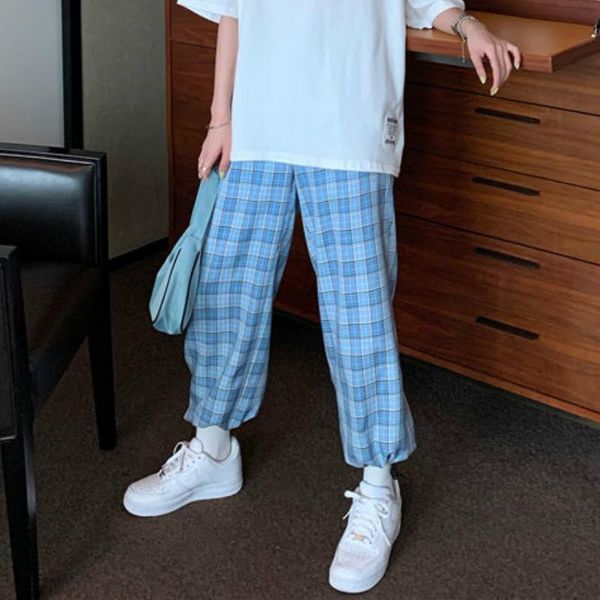 women's pants & capris women summer blue plaid leisure korean style plus size lovely girls students harajuku ankle-length trousers, Black;white
women's pants & capris women summer blue plaid leisure korean style plus size lovely girls students harajuku ankle-length trousers, Black;white