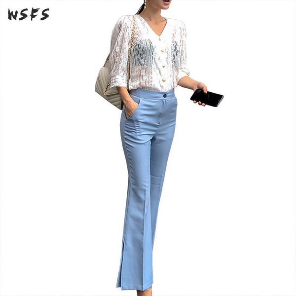piece set autumn white lace vneck half sleeve women blue flared trousers office lady bodycon party business full pant women's two p
piece set autumn white lace vneck half sleeve women blue flared trousers office lady bodycon party business full pant women's two p
