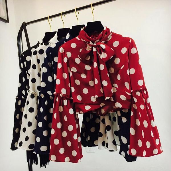 women's blouses & shirts 2021 streetwear spring autumn dot blouse short flare sleeve stand neck bow tie fashion slim elegant blusas, White
women's blouses & shirts 2021 streetwear spring autumn dot blouse short flare sleeve stand neck bow tie fashion slim elegant blusas, White