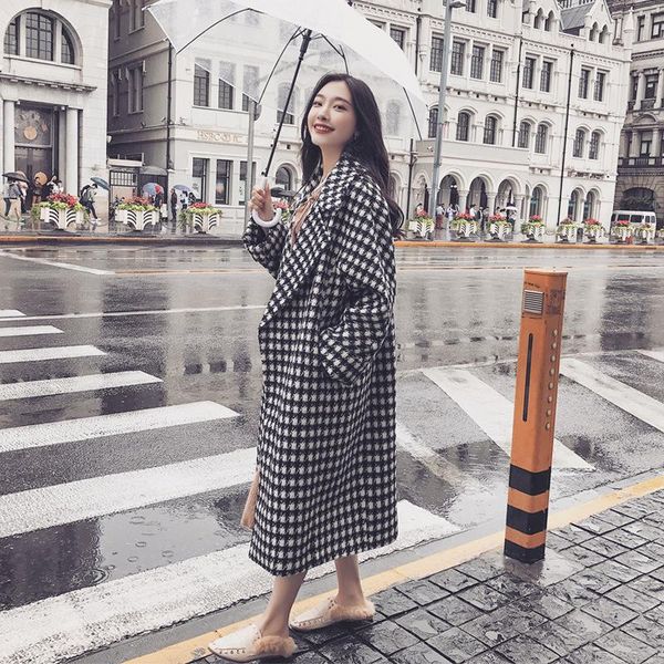 women's wool & blends winter houndstooth woolen coat street korean fashion trend mid-length hepburn style over-the-knee thick, Black
women's wool & blends winter houndstooth woolen coat street korean fashion trend mid-length hepburn style over-the-knee thick, Black