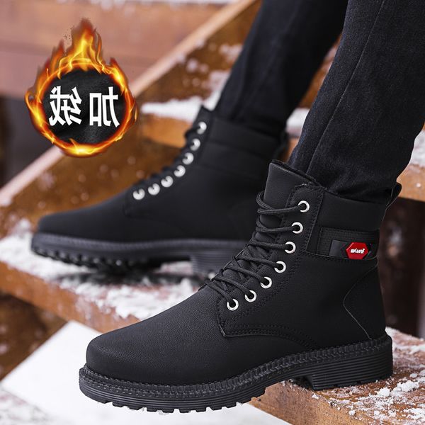 2019 winter new men's high martin with plush warm cotton shoes versatile boots, Black
2019 winter new men's high martin with plush warm cotton shoes versatile boots, Black