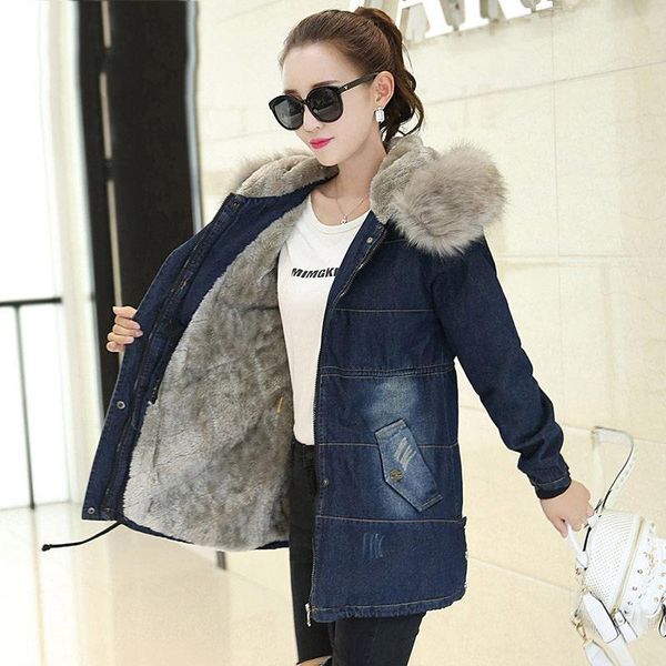 women's jackets plus velvet padded coat women winter denim jacket with large fur collar hooded warm cotton clothing f1911, Black;brown
women's jackets plus velvet padded coat women winter denim jacket with large fur collar hooded warm cotton clothing f1911, Black;brown