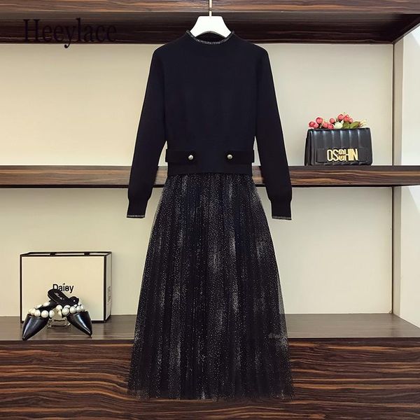 plus size women elegant sweater dress 2021 vintage mesh patchwork long sleeve autumn winter dresses vestidos female casual, Black;gray
plus size women elegant sweater dress 2021 vintage mesh patchwork long sleeve autumn winter dresses vestidos female casual, Black;gray