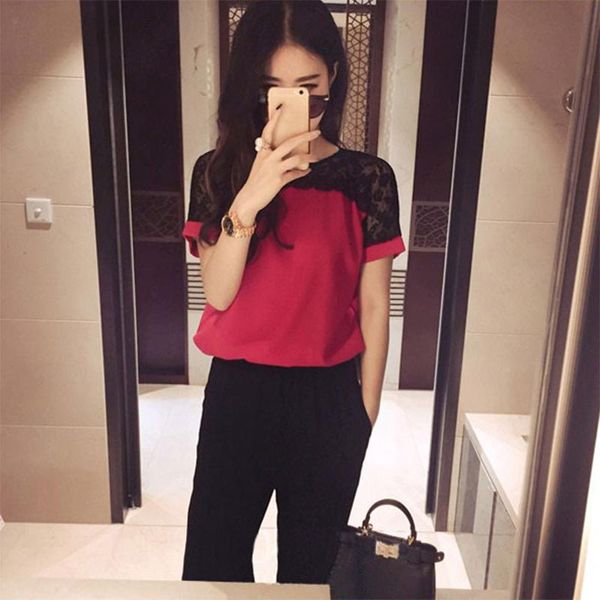 women's blouses & shirts elegant korean fashion chiffon women lace short sleeve pink womens blusas femininas, White
women's blouses & shirts elegant korean fashion chiffon women lace short sleeve pink womens blusas femininas, White