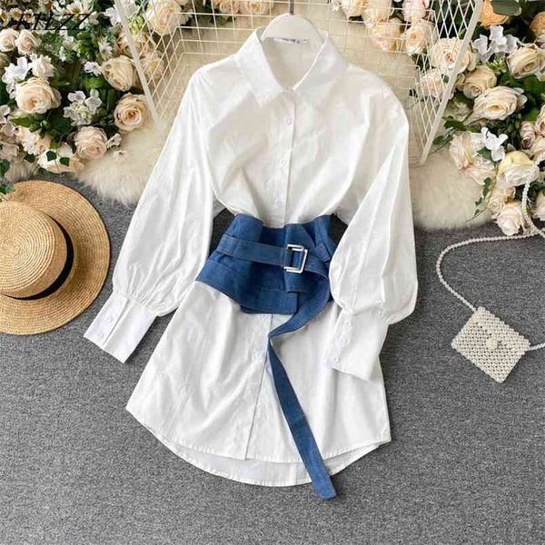 summer arrival office ladies long sleeve white shirt retro girl cowboy waist two-piece suit 210430
summer arrival office ladies long sleeve white shirt retro girl cowboy waist two-piece suit 210430