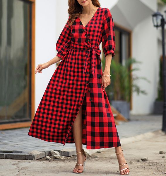 casual dresses women clothes maxi dress vintage v neck belt plaid long spring casual checkered ladies dresses plus size robe longue femme c3, Black;gray
casual dresses women clothes maxi dress vintage v neck belt plaid long spring casual checkered ladies dresses plus size robe longue femme c3, Black;gray