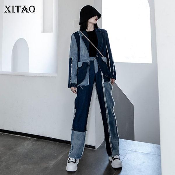 women's tracksuits xitao patchwork denim two piece set women loose fashion personality single button 2021 autumn clothes streetwear zp2, Gray
women's tracksuits xitao patchwork denim two piece set women loose fashion personality single button 2021 autumn clothes streetwear zp2, Gray