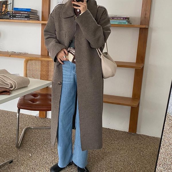women's wool & blends 2021 retro women solid coats single breasted winter outwear elegant loose female casual long clothe, Black
women's wool & blends 2021 retro women solid coats single breasted winter outwear elegant loose female casual long clothe, Black