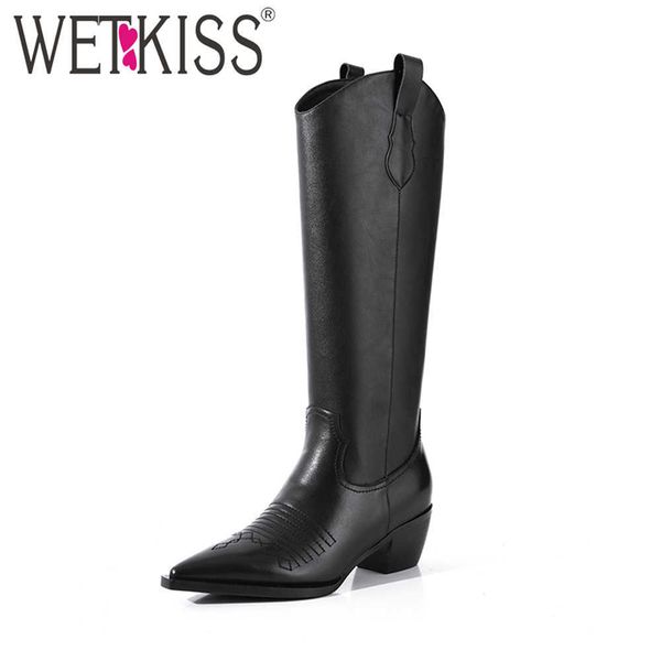 wetkiss knee high boots for women genuine leather western boot chunky heel embroider shoes warm keep autumn winter boots 210630, Black
wetkiss knee high boots for women genuine leather western boot chunky heel embroider shoes warm keep autumn winter boots 210630, Black