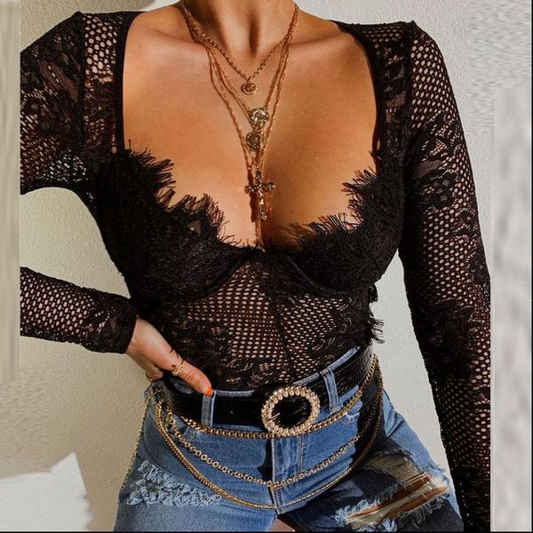 deep v lace womens jumpsuits elegant solid hollow out long sleeves slim bodysuits fashion turtleneck mesh club party, Black;white
deep v lace womens jumpsuits elegant solid hollow out long sleeves slim bodysuits fashion turtleneck mesh club party, Black;white