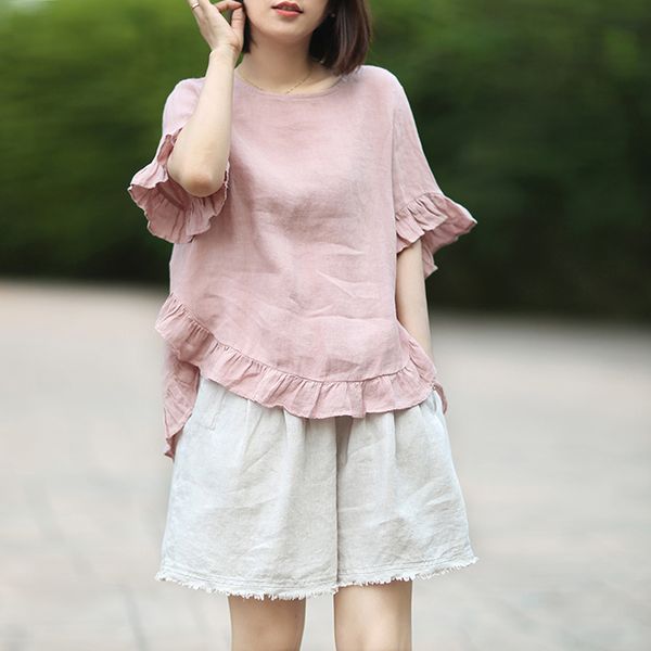 johnature women vintage solid t-shirts ruffles summer cotton linen short sleeve t-shirts sweet style 4 colors 210521, White
johnature women vintage solid t-shirts ruffles summer cotton linen short sleeve t-shirts sweet style 4 colors 210521, White