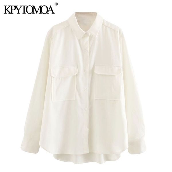 women fashion pockets loose blouses vintage lapel collar long sleeve side vents female shirts blusas chic 210421, White
women fashion pockets loose blouses vintage lapel collar long sleeve side vents female shirts blusas chic 210421, White