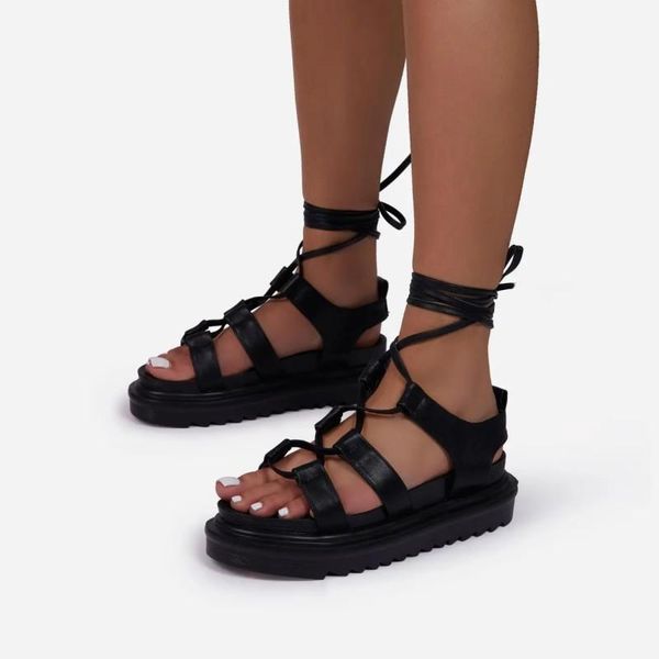 fashion women sandals don't-hate lace up chunky sole caged flat gladiator faux leather 3cm wedge ladies shoes, Black
fashion women sandals don't-hate lace up chunky sole caged flat gladiator faux leather 3cm wedge ladies shoes, Black