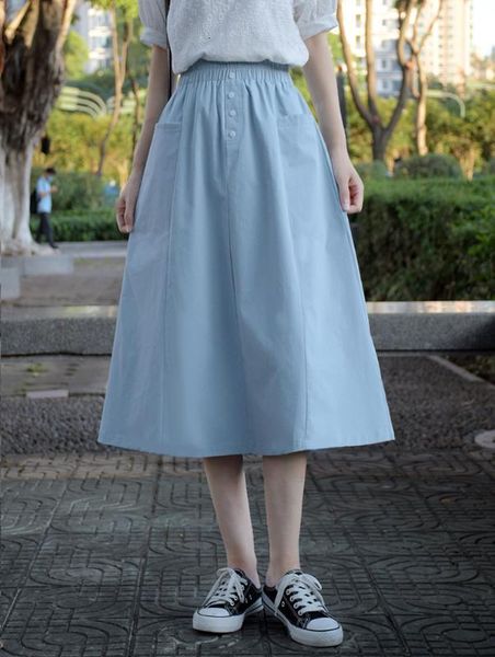 midi skirt women preppy style new elastic high waist a line cotton skirts with pockets buttons pure college school clothes, Black
midi skirt women preppy style new elastic high waist a line cotton skirts with pockets buttons pure college school clothes, Black