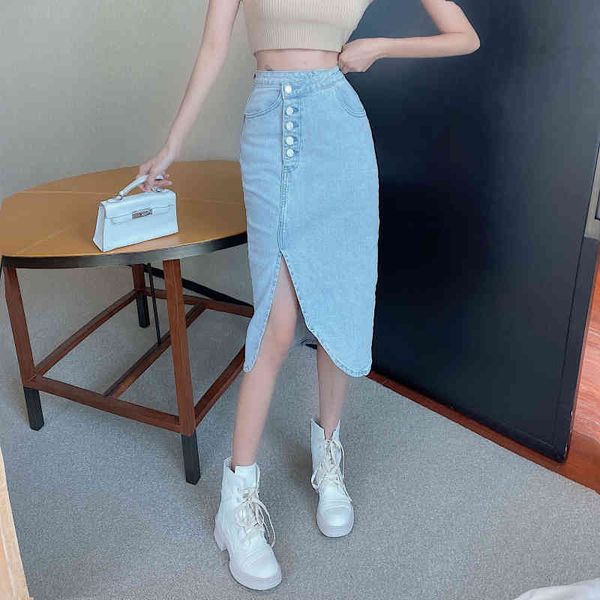 denim skirt moda mujer mid-length light blue high waist split hip irregular slim button casual jeans 881j 210420, Black
denim skirt moda mujer mid-length light blue high waist split hip irregular slim button casual jeans 881j 210420, Black