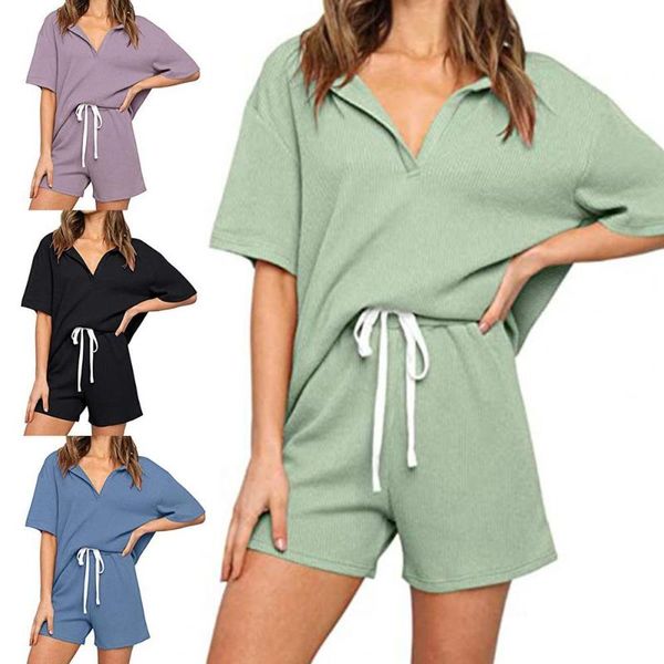 women's tracksuits solid color two piece set women short summer v-neck sleeve tshirts drawstring shorts loose outfits, Gray
women's tracksuits solid color two piece set women short summer v-neck sleeve tshirts drawstring shorts loose outfits, Gray