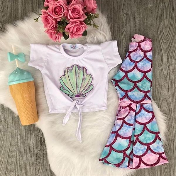 fashion toddler baby girl summer clothes shell print t shirt mermaid flared pants 2pcs outfits sunsuit, White
fashion toddler baby girl summer clothes shell print t shirt mermaid flared pants 2pcs outfits sunsuit, White
