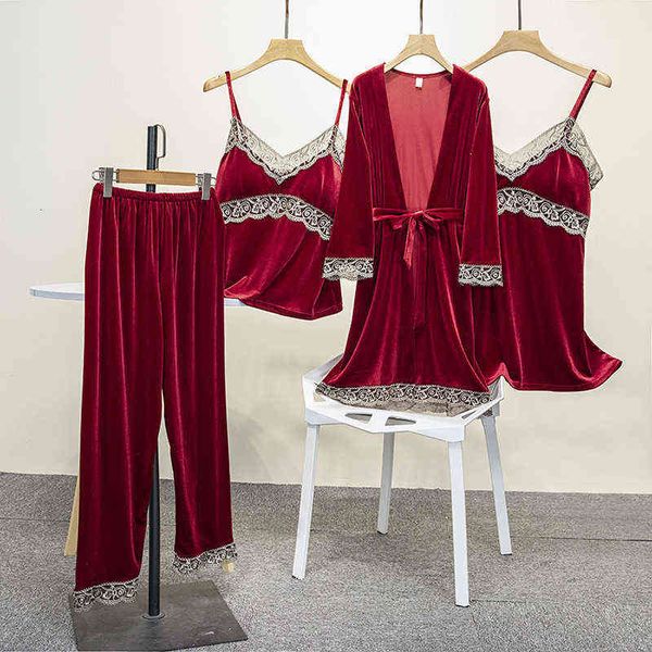 autumn and winter lace pajama's golden veet long sleeved suspender nightgown four piece suit with breast pad home cloth, Black;red
autumn and winter lace pajama's golden veet long sleeved suspender nightgown four piece suit with breast pad home cloth, Black;red