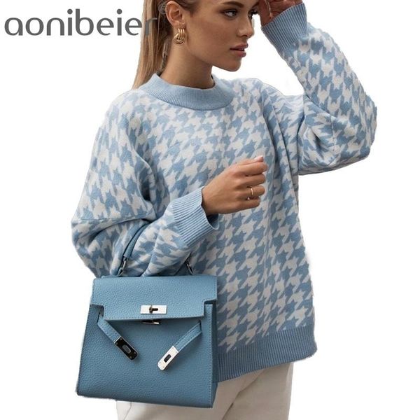women geometric khaki knitted sweater casual houndstooth lady pullover female autumn winter retro jumper 210604, White;black
women geometric khaki knitted sweater casual houndstooth lady pullover female autumn winter retro jumper 210604, White;black