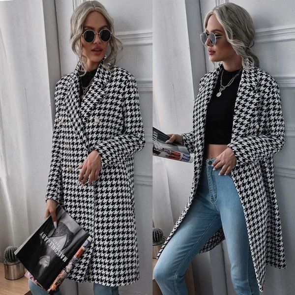 women's wool & blends women houndstooth coat korean style loose and thin mid-length over-the-knee hepburn wind winter autumn, Black
women's wool & blends women houndstooth coat korean style loose and thin mid-length over-the-knee hepburn wind winter autumn, Black