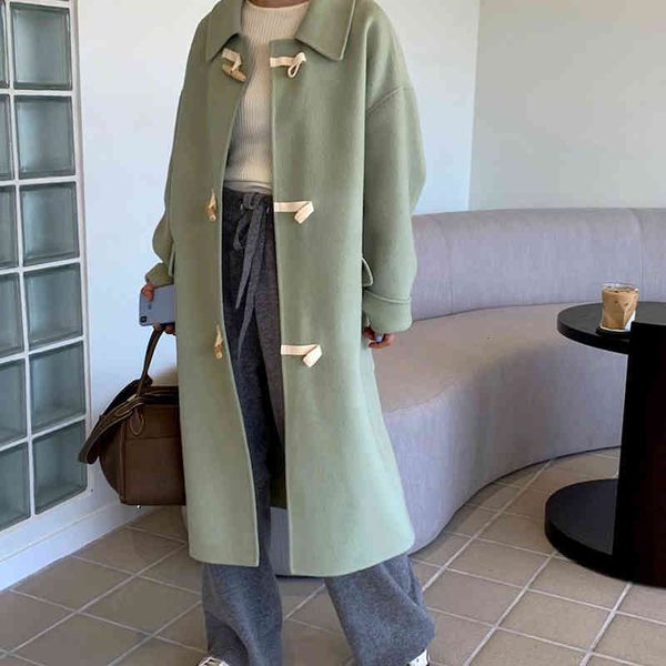 wool retro thick blends women coats horn button winter vintage elegant green loose solid female chic casual long clothe, Black
wool retro thick blends women coats horn button winter vintage elegant green loose solid female chic casual long clothe, Black
