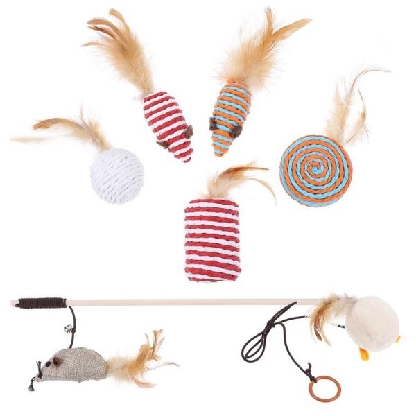 cat toys 1 set pet mice catcher with feather tails