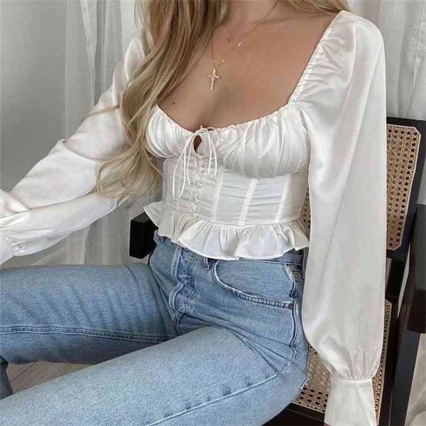 woman slim satin ruffles short blouse spring fashion ladies v neck party female chic lantern sleeve blouses 210515, White
woman slim satin ruffles short blouse spring fashion ladies v neck party female chic lantern sleeve blouses 210515, White