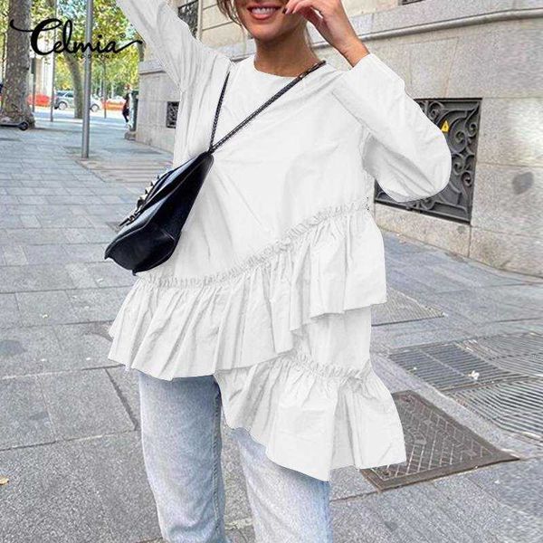 women's blouses & shirts blouses celmia asymmetrical ruffles hem elegant long sleeve blouse round neck casual loose tunic plus siz cz3, White
women's blouses & shirts blouses celmia asymmetrical ruffles hem elegant long sleeve blouse round neck casual loose tunic plus siz cz3, White