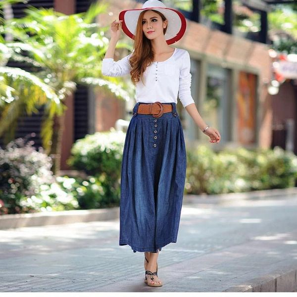 skirts fashion women plus size skirt elastic waist pleated denim female cowboy long big swing, Black
skirts fashion women plus size skirt elastic waist pleated denim female cowboy long big swing, Black