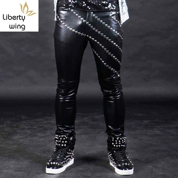 men's pants arrival skinny fashion pu leather rivet pencil punk rock male casual motorcycle man trousers, Black
men's pants arrival skinny fashion pu leather rivet pencil punk rock male casual motorcycle man trousers, Black