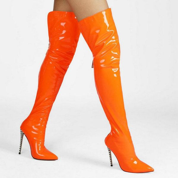 boots 2021 over the knee thin high heel pointed toe ladies thigh patent pu leather nightclub party women's, Black 
boots 2021 over the knee thin high heel pointed toe ladies thigh patent pu leather nightclub party women's, Black