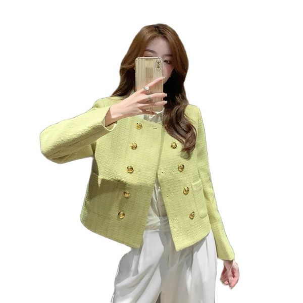 women's wool & blends solid color small fragrance french double-breasted long-sleeved suit jacket women korean fashion coat winter, Black
women's wool & blends solid color small fragrance french double-breasted long-sleeved suit jacket women korean fashion coat winter, Black