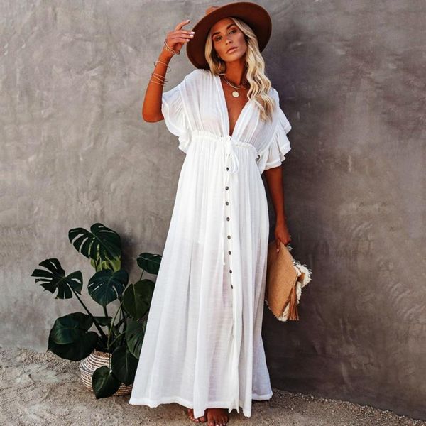 women's swimwear women party dresses solid split boho 2021 summer beach long dress clothing casual vacation robe femme, White;black
women's swimwear women party dresses solid split boho 2021 summer beach long dress clothing casual vacation robe femme, White;black