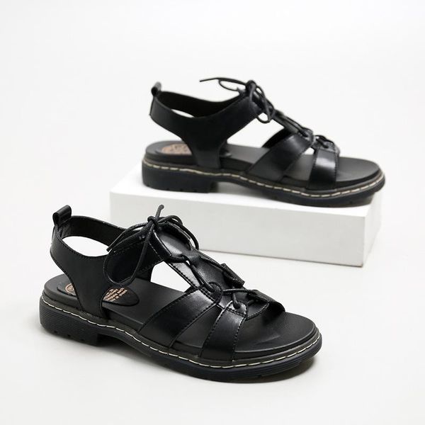 Women's black lace-up sandals summer leather student flat-soled girl sandals casual style platform shoes, White
Women's black lace-up sandals summer leather student flat-soled girl sandals casual style platform shoes, White