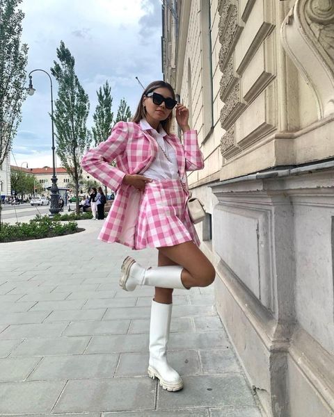 two piece dress 2021 women two-piece set loose cotton pink plaid vintage office lady blazer female high waist shorts skirt suit, White
two piece dress 2021 women two-piece set loose cotton pink plaid vintage office lady blazer female high waist shorts skirt suit, White