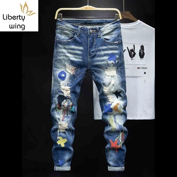 spring men embroidery hole ripped jeans high street casual slim pencil pants fashion pocket zipper denim trousers plus size men's, Blue
spring men embroidery hole ripped jeans high street casual slim pencil pants fashion pocket zipper denim trousers plus size men's, Blue