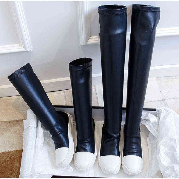 women knee high long stretch boots round toe fashion pleated leather black white stitching color velvet non-slip ladies shoes
women knee high long stretch boots round toe fashion pleated leather black white stitching color velvet non-slip ladies shoes